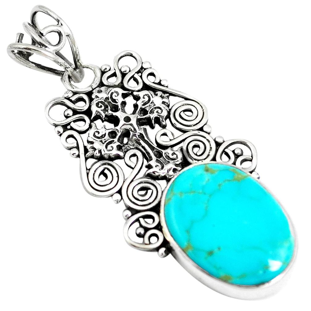 12.06cts natural blue kingman turquoise 925 silver holy cross pendant m96088