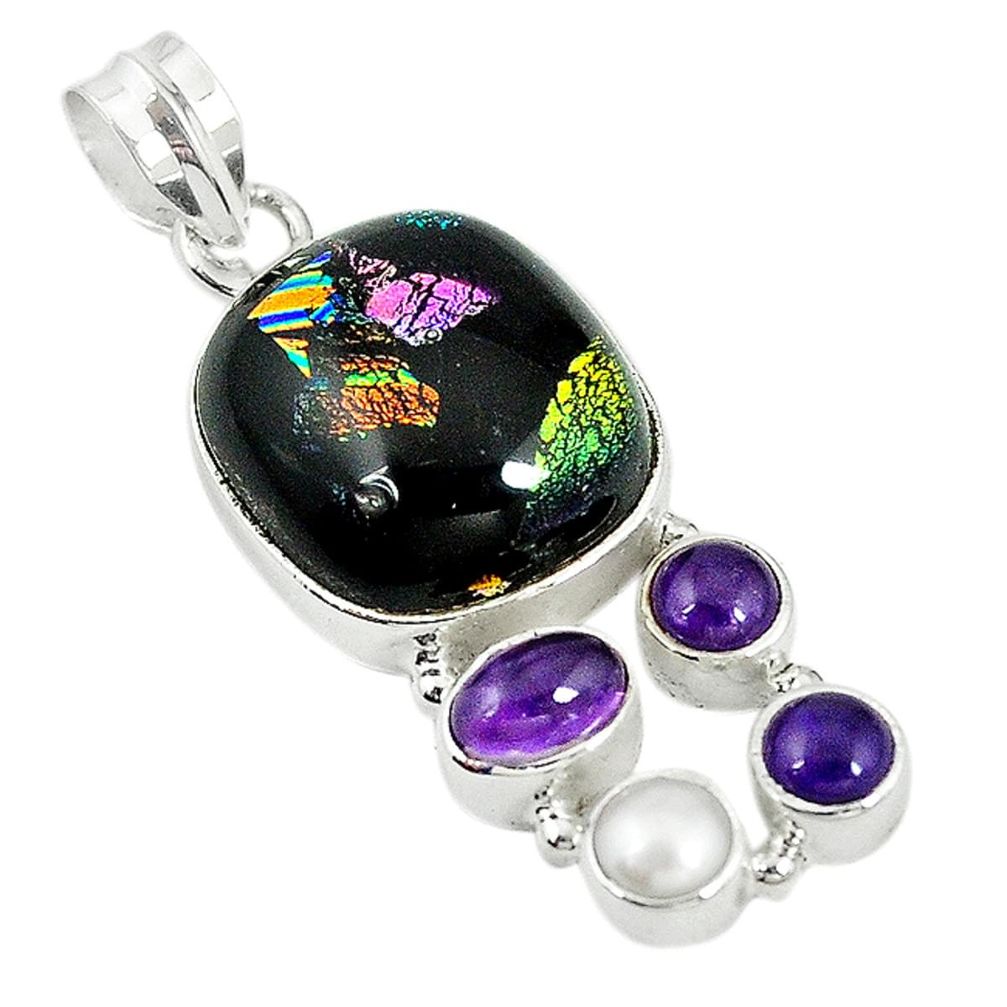 Multi color dichroic glass amethyst 925 sterling silver pendant m9609