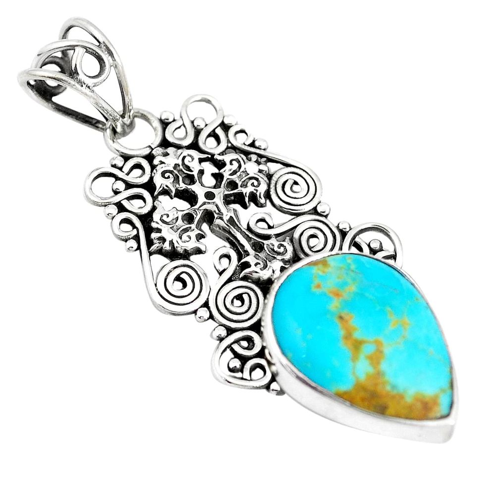 11.55cts natural blue kingman turquoise 925 silver holy cross pendant m96094