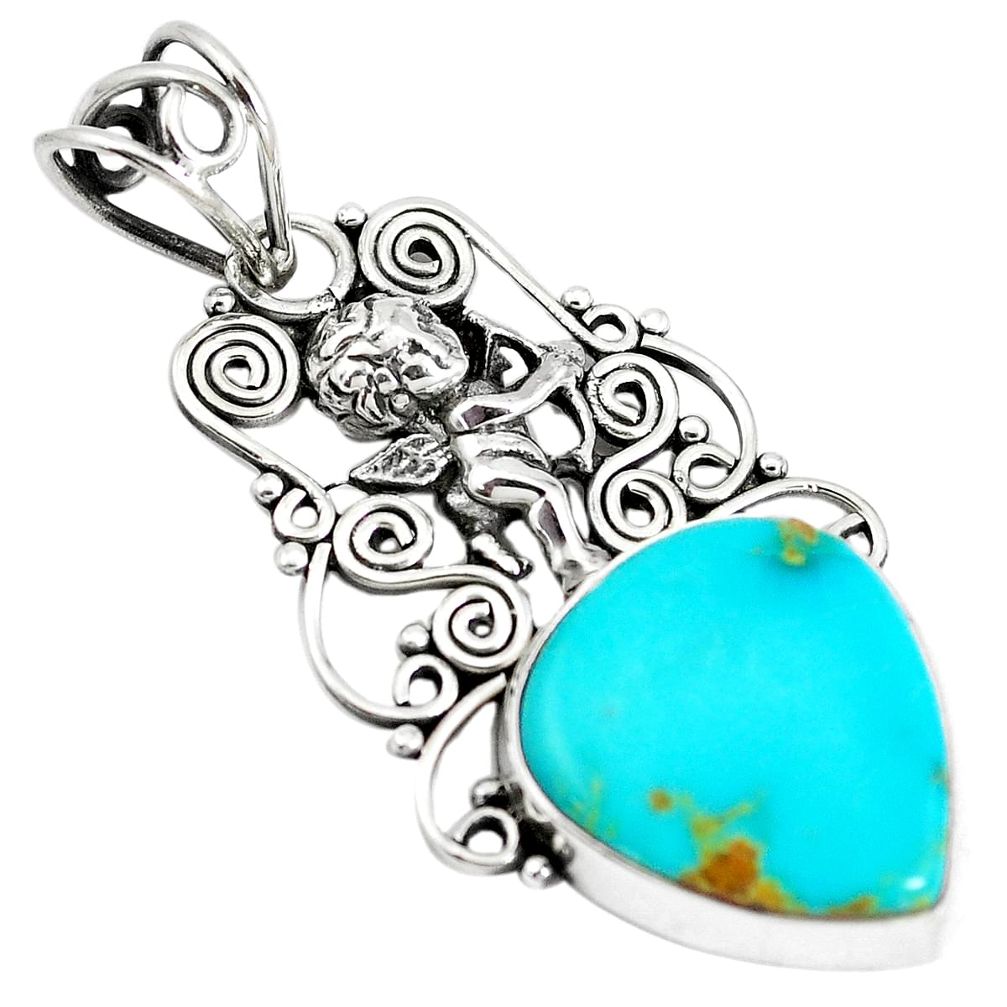 925 silver 12.07cts natural kingman turquoise cupid angel wings pendant m96099