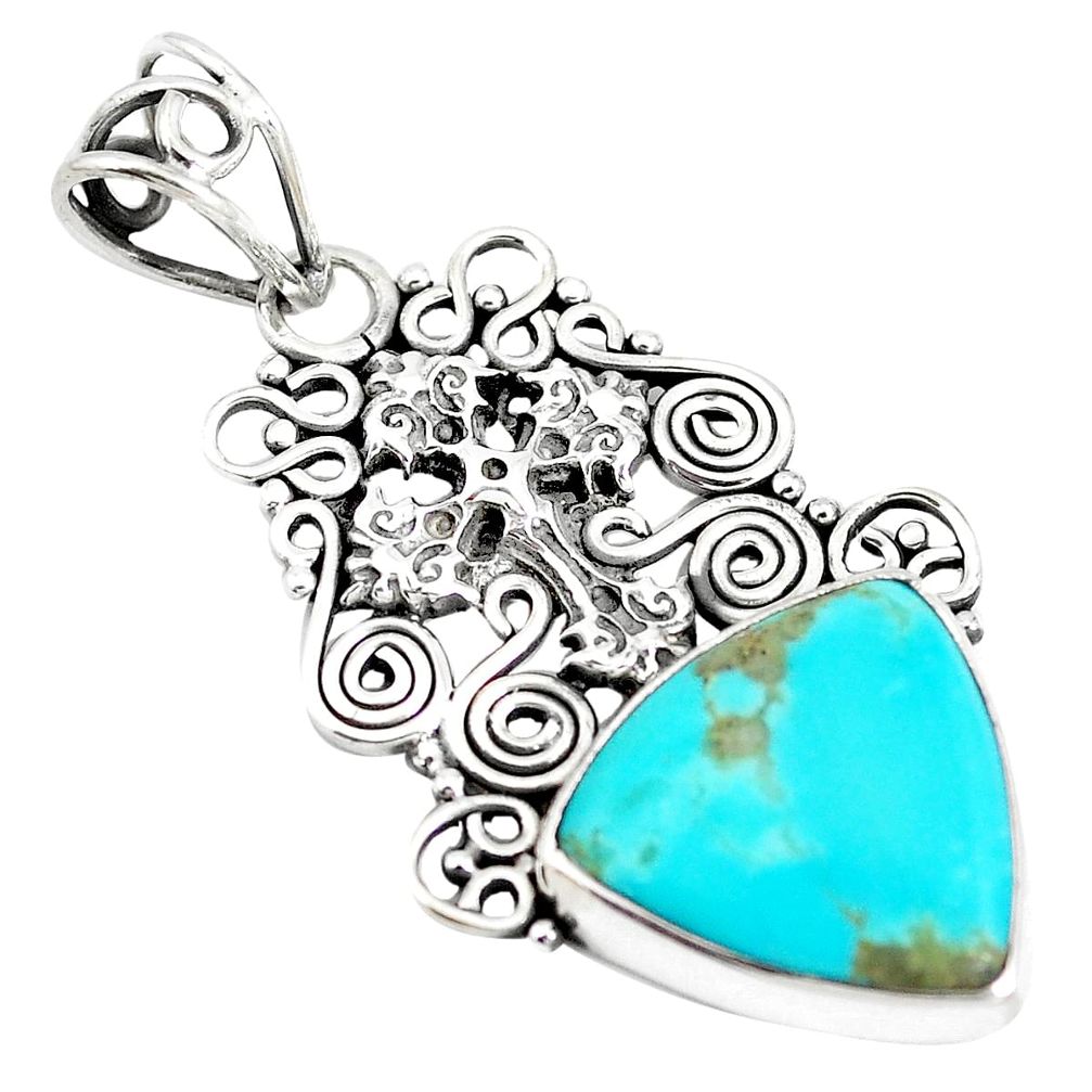 11.23cts natural green kingman turquoise 925 silver holy cross pendant m96101
