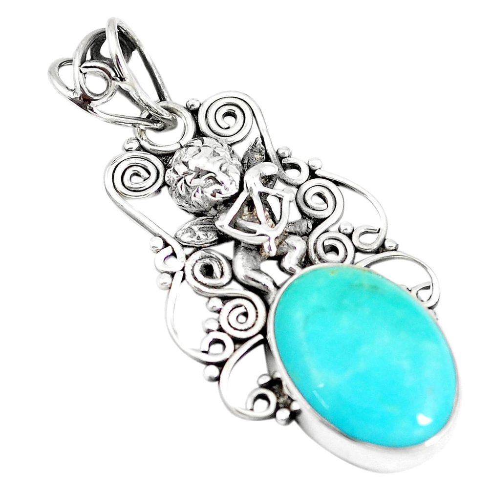 11.23cts natural kingman turquoise 925 silver cupid angel wings pendant m96112