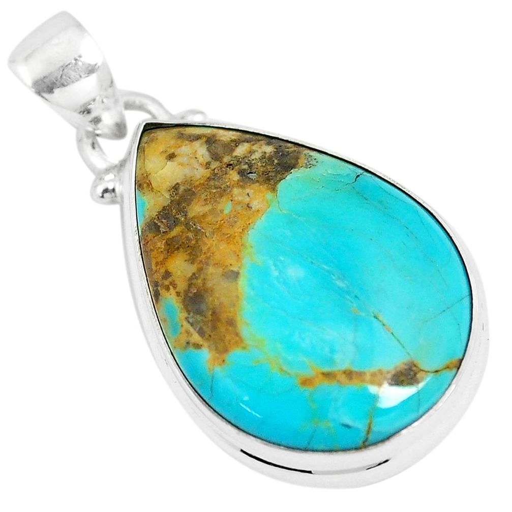 13.70cts natural blue kingman turquoise 925 sterling silver pendant m96137