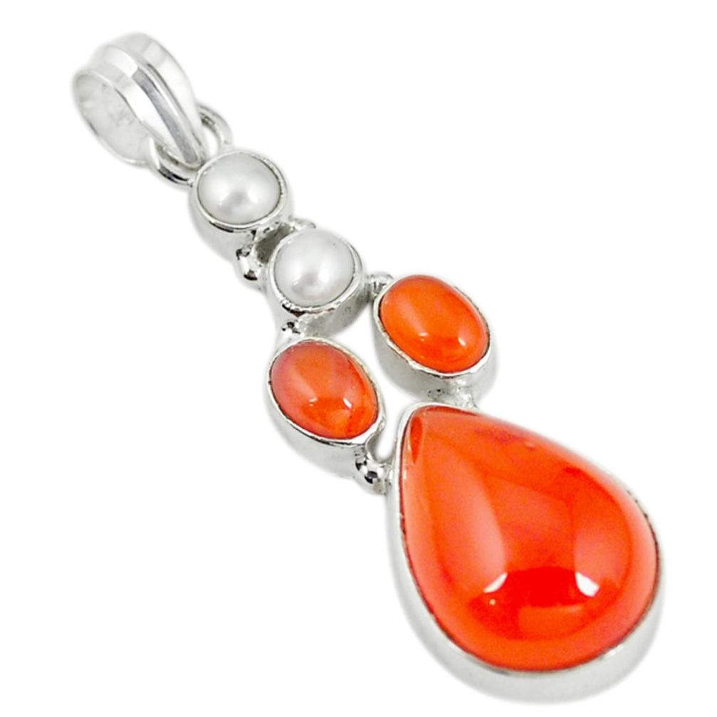 Natural orange cornelian (carnelian) pearl 925 silver pendant jewelry m9627