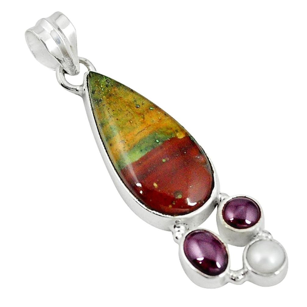 Natural green bloodstone african (heliotrope) pearl 925 silver pendant m9631