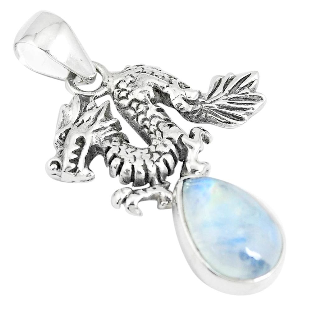 4.52cts natural rainbow moonstone 925 sterling silver dragon pendant m96523