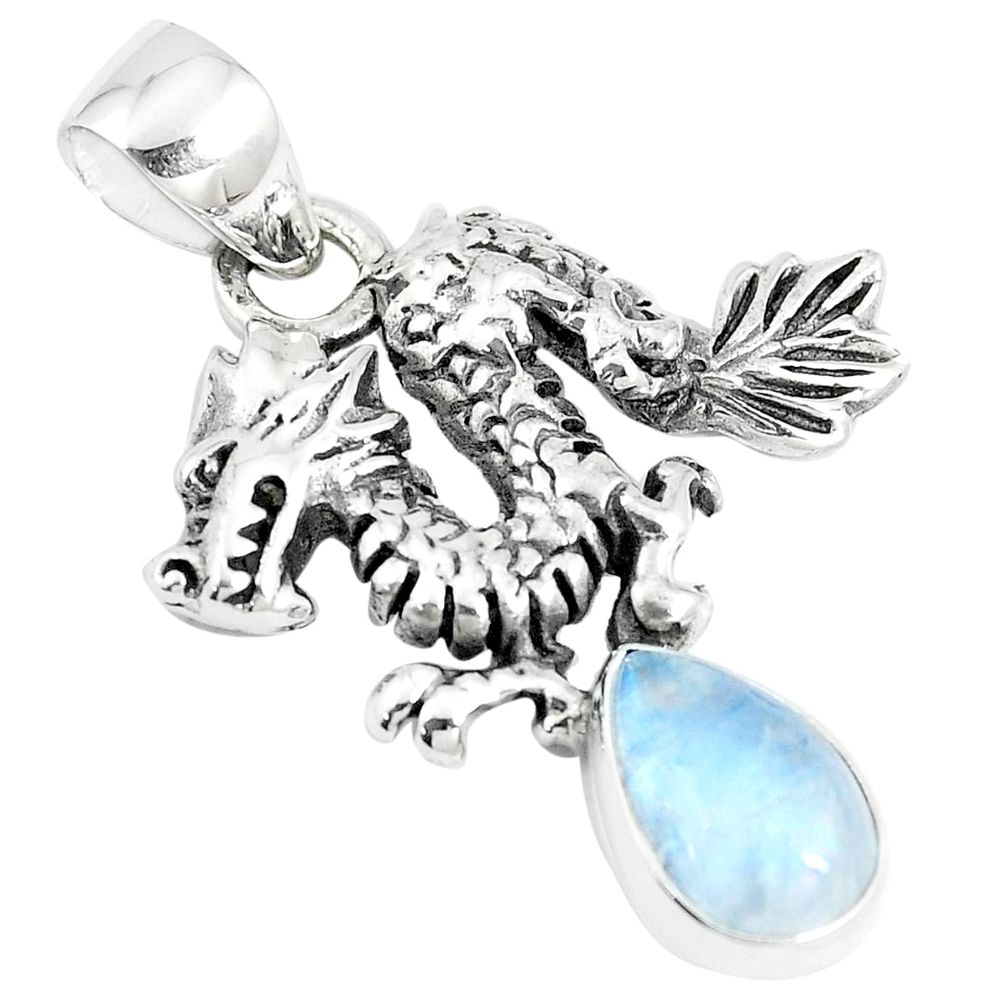 925 sterling silver 4.53cts natural rainbow moonstone pear dragon pendant m96524