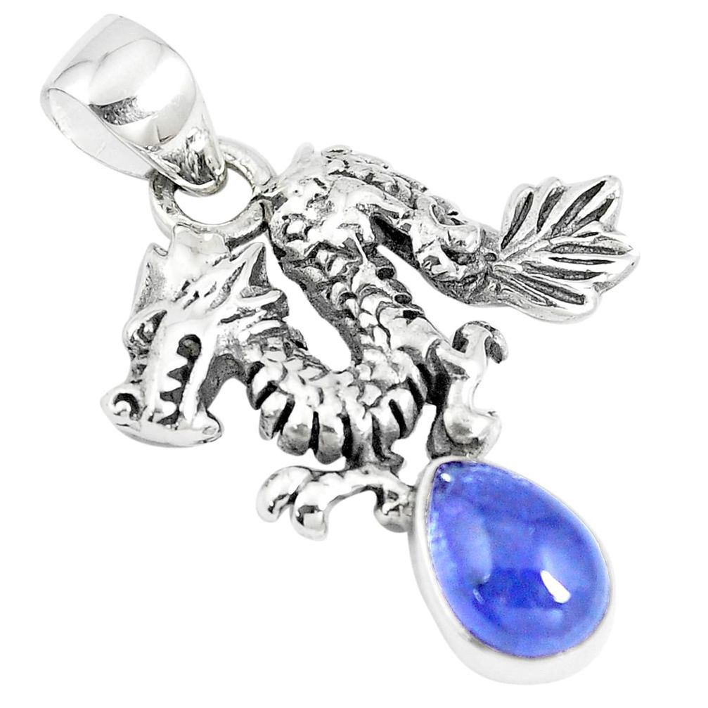 3.13cts natural blue tanzanite 925 sterling silver dragon pendant jewelry m96525