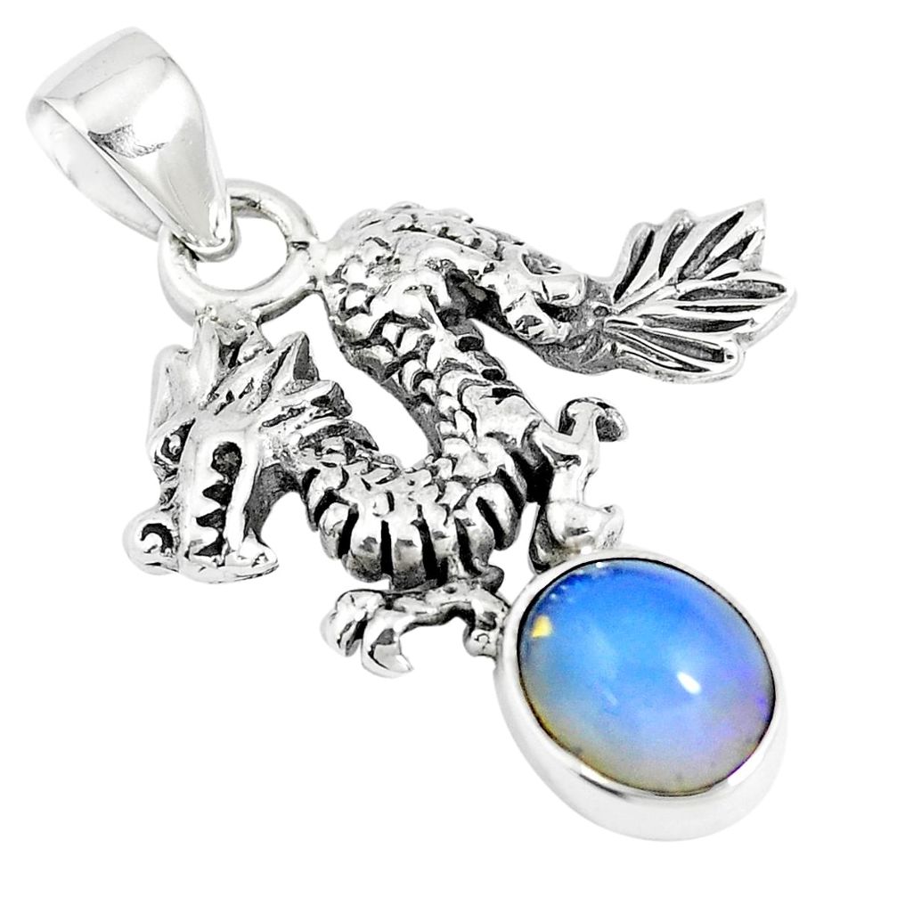 4.02cts natural multi color ethiopian opal 925 silver dragon pendant m96527