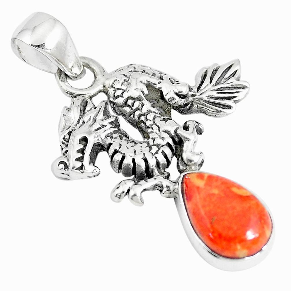 4.52cts red copper turquoise 925 sterling silver dragon pendant jewelry m96530
