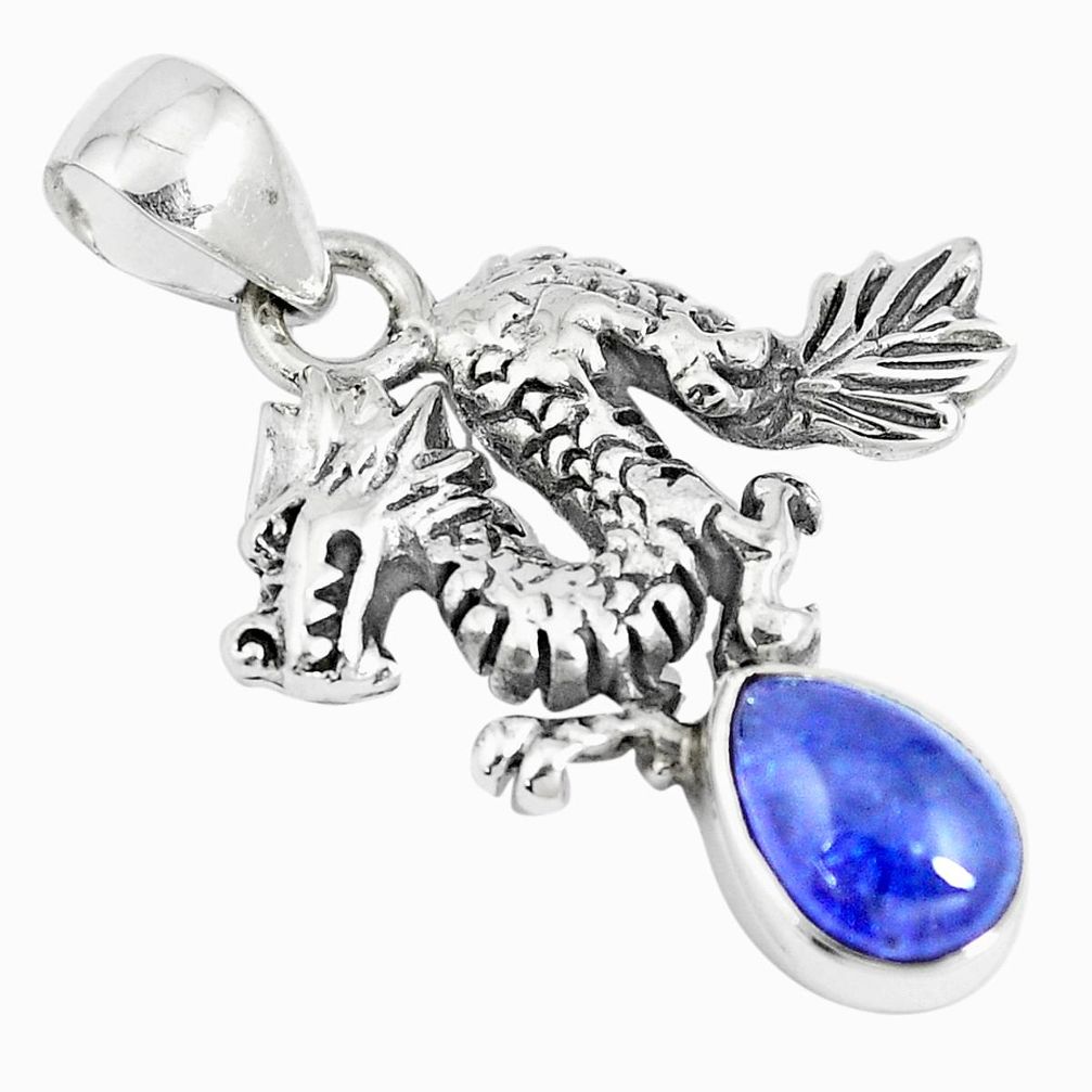 925 sterling silver 3.14cts natural blue tanzanite pear dragon pendant m96532