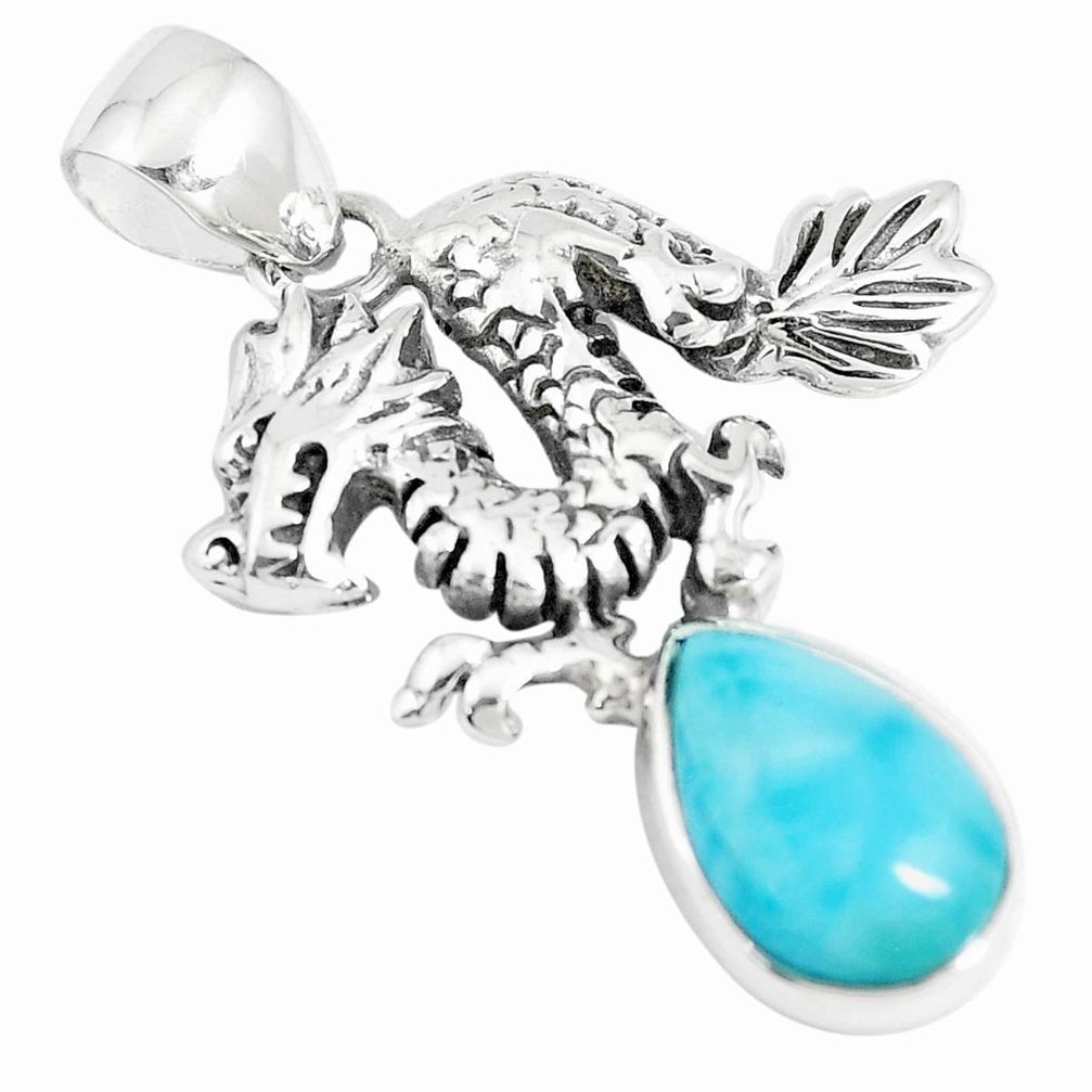 925 sterling silver 4.40cts natural blue larimar dragon pendant jewelry m96535