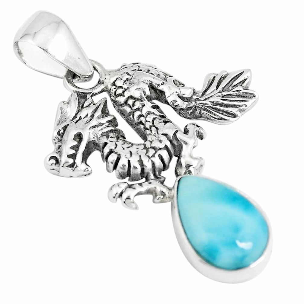 925 sterling silver 4.38cts natural blue larimar dragon pendant jewelry m96538