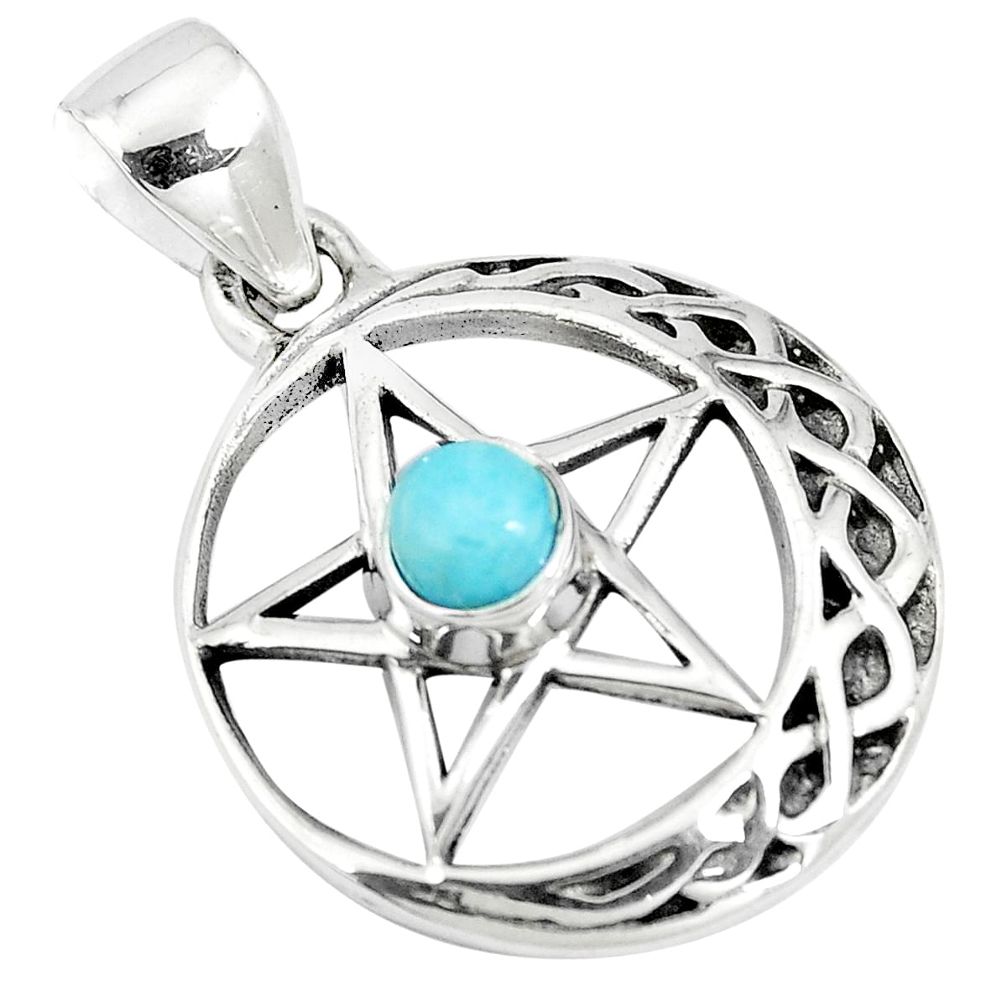 0.90cts natural blue larimar 925 sterling silver star of david pendant m96541