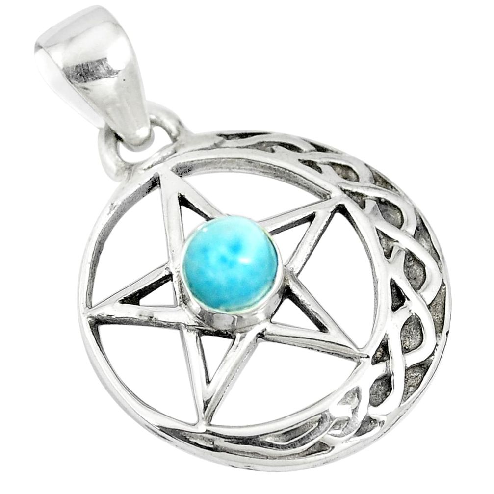 0.85cts natural blue larimar 925 sterling silver star of david pendant m96543
