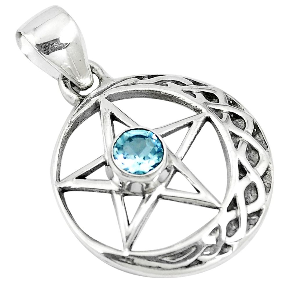 0.78cts natural blue topaz 925 sterling silver star of david pendant m96548