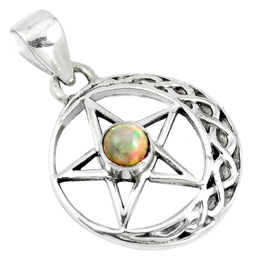 0.85cts natural multi color ethiopian opal silver star of david pendant m96558