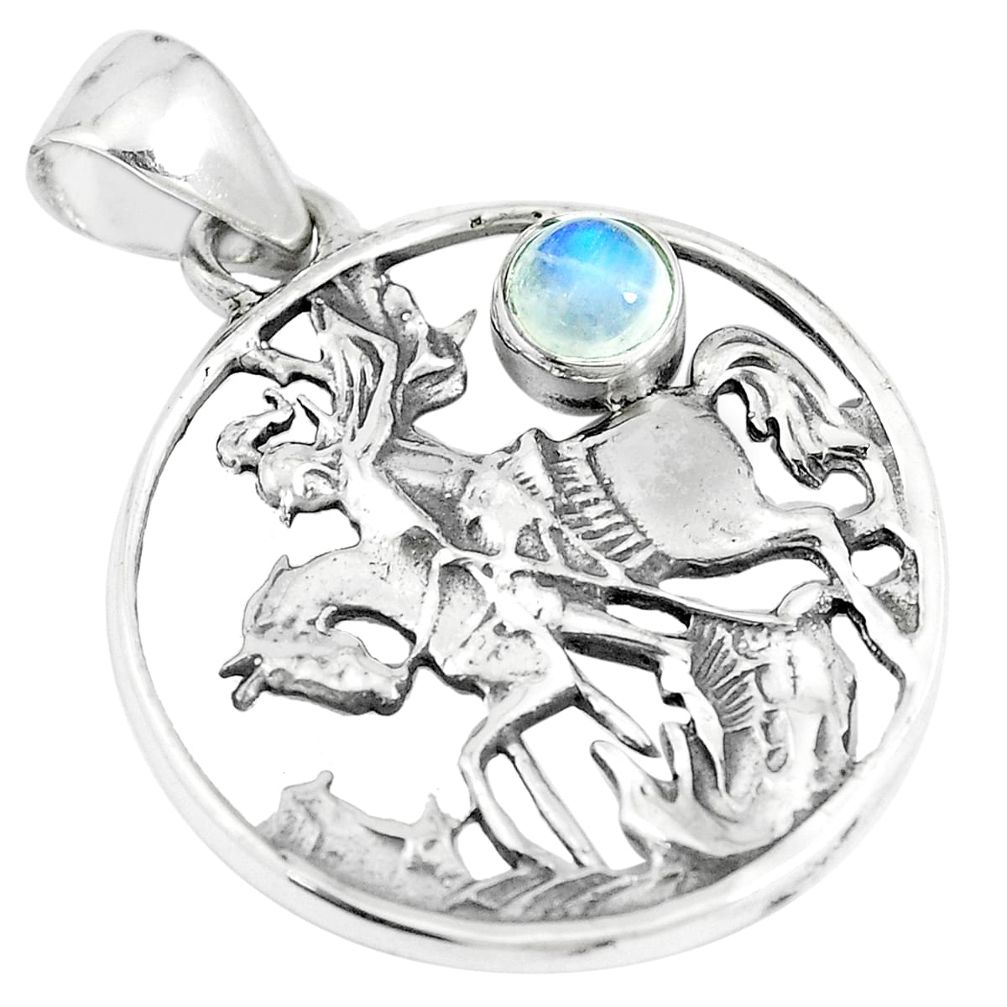 0.88cts natural rainbow moonstone 925 sterling silver horse pendant m96568