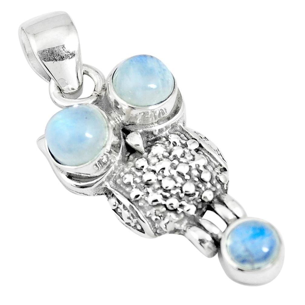 4.02cts natural rainbow moonstone 925 sterling silver owl pendant jewelry m96573