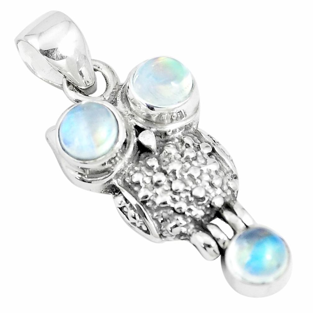 4.19cts natural rainbow moonstone 925 sterling silver owl pendant jewelry m96576