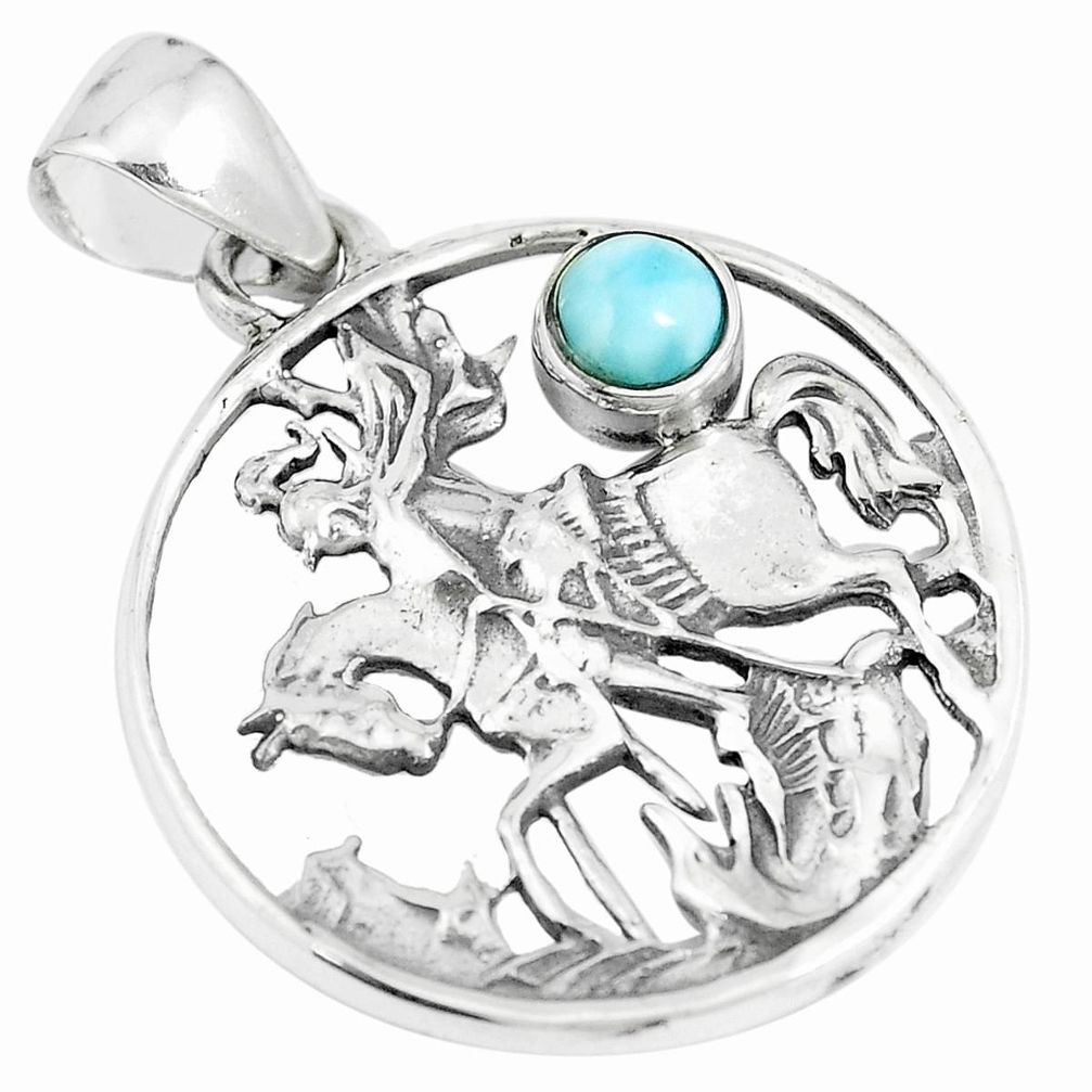 0.84cts natural blue larimar 925 sterling silver horse pendant jewelry m96577