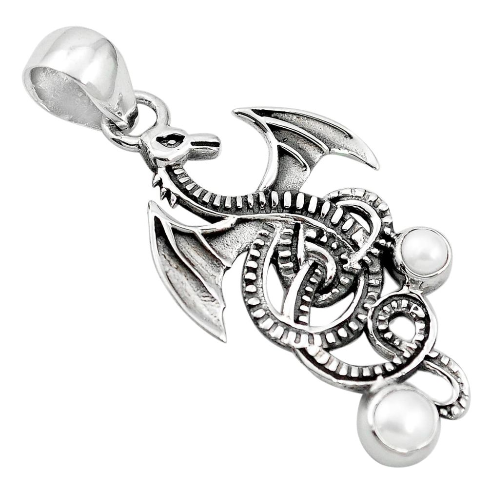 2.94cts natural white pearl 925 sterling silver dragon pendant jewelry m96585