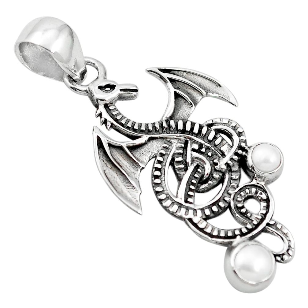 3.02cts natural white pearl 925 sterling silver dragon pendant jewelry m96586