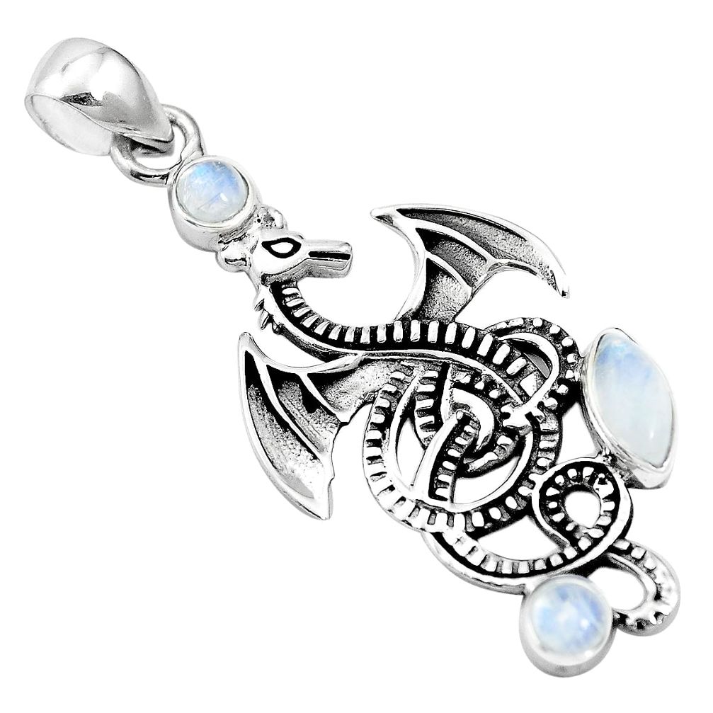 3.91cts natural rainbow moonstone 925 sterling silver dragon pendant m96599