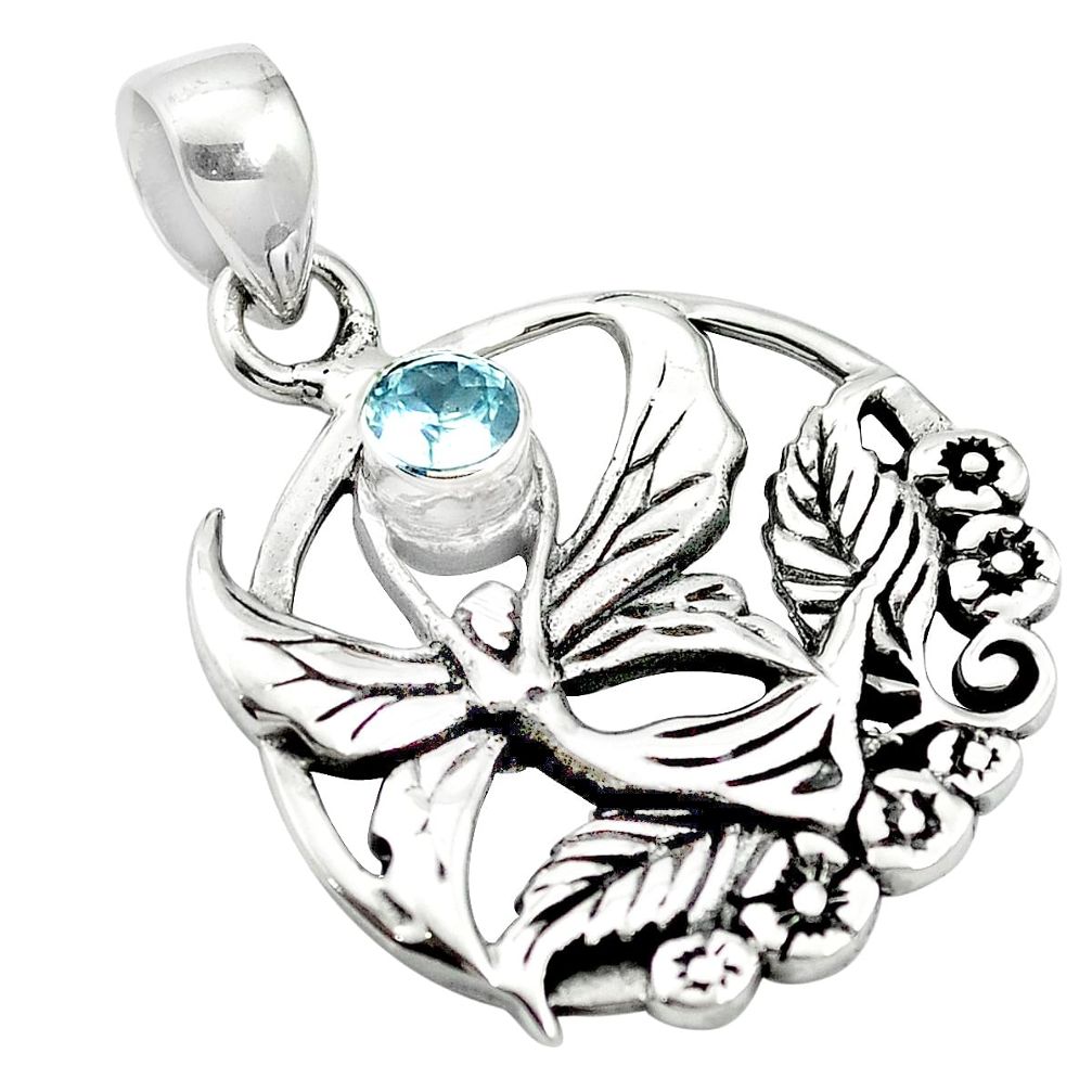 0.57cts natural blue topaz 925 sterling silver angel pendant jewelry m96604