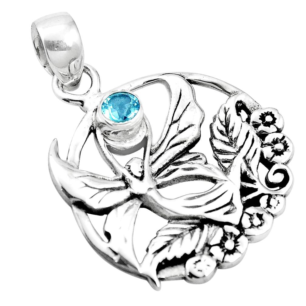 0.57cts natural blue topaz 925 sterling silver angel pendant jewelry m96612