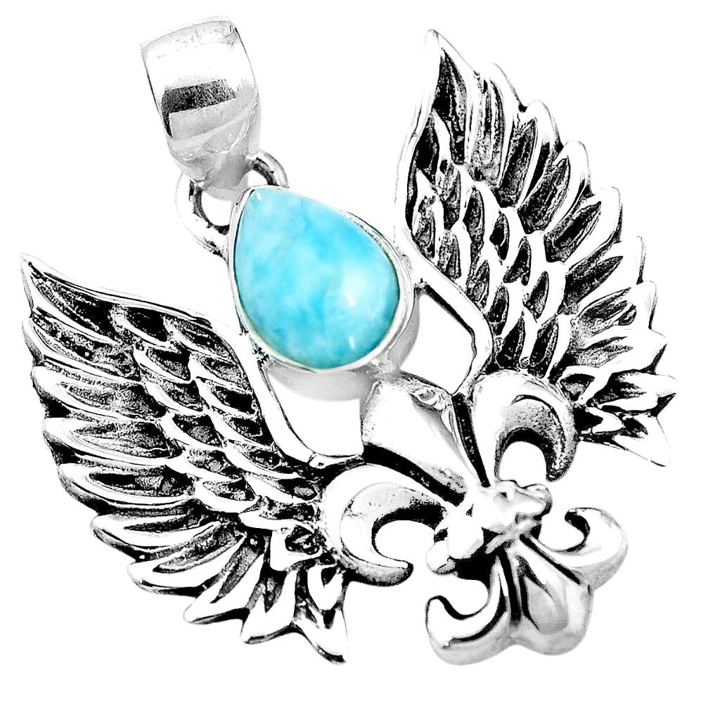 2.90cts natural blue larimar 925 sterling silver feather pendant jewelry m96639
