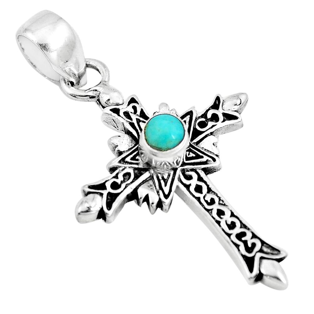 0.47cts green arizona mohave turquoise 925 silver holy cross pendant m96641