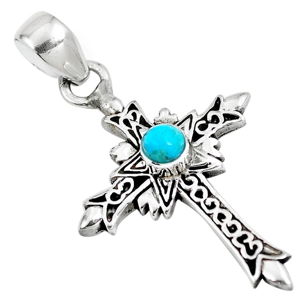 0.49cts green arizona mohave turquoise 925 silver holy cross pendant m96642