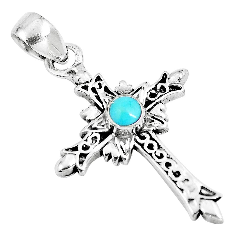 0.49cts green arizona mohave turquoise 925 silver holy cross pendant m96643