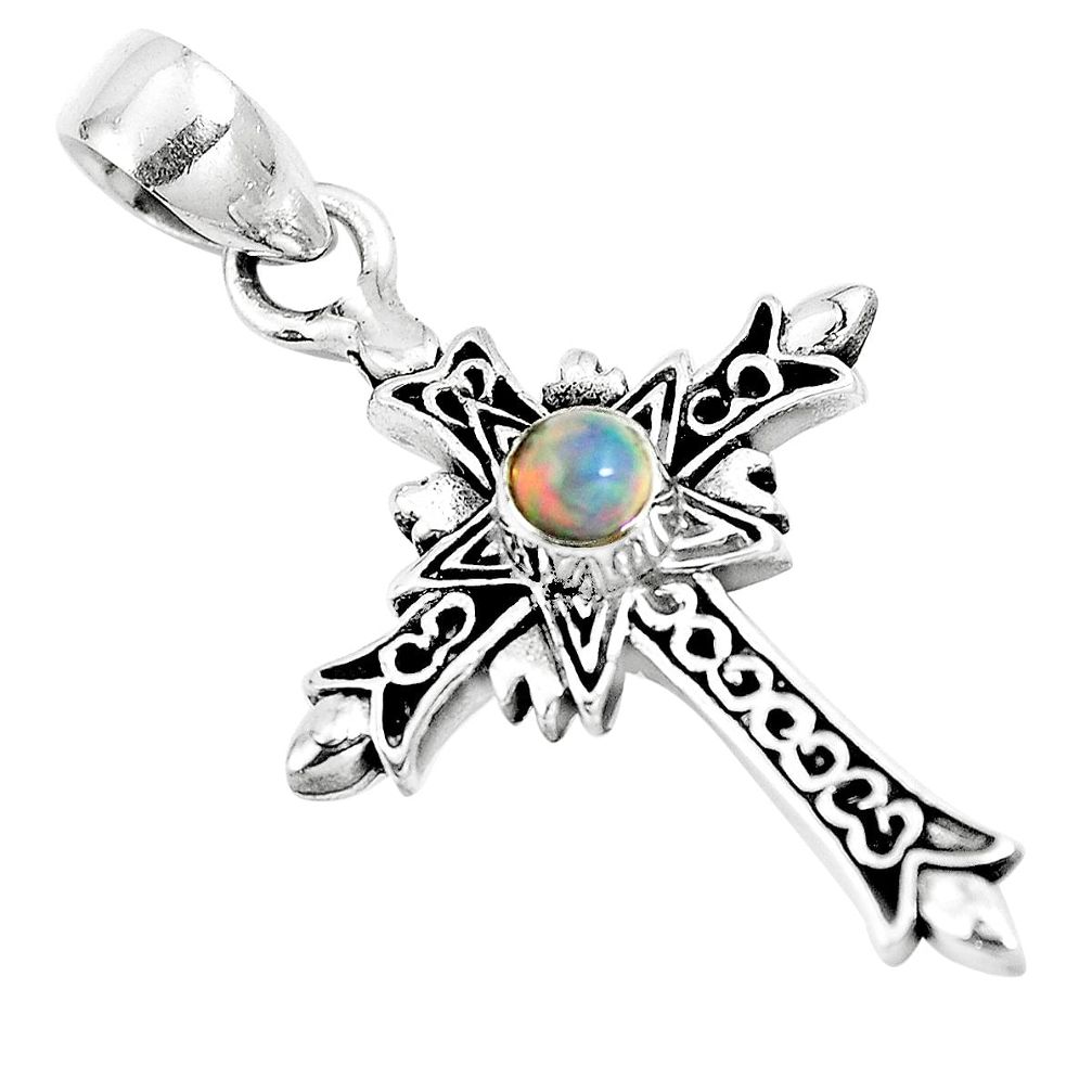 925 silver 0.47cts natural multicolor ethiopian opal holy cross pendant m96650