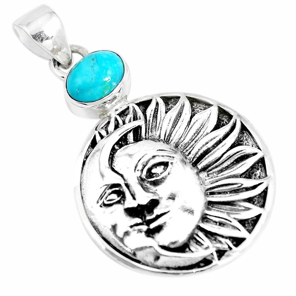 2.37cts arizona mohave turquoise 925 silver crescent moon star pendant m96651