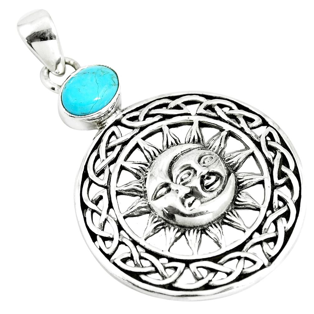 2.11cts natural kingman turquoise 925 silver crescent moon star pendant m96672