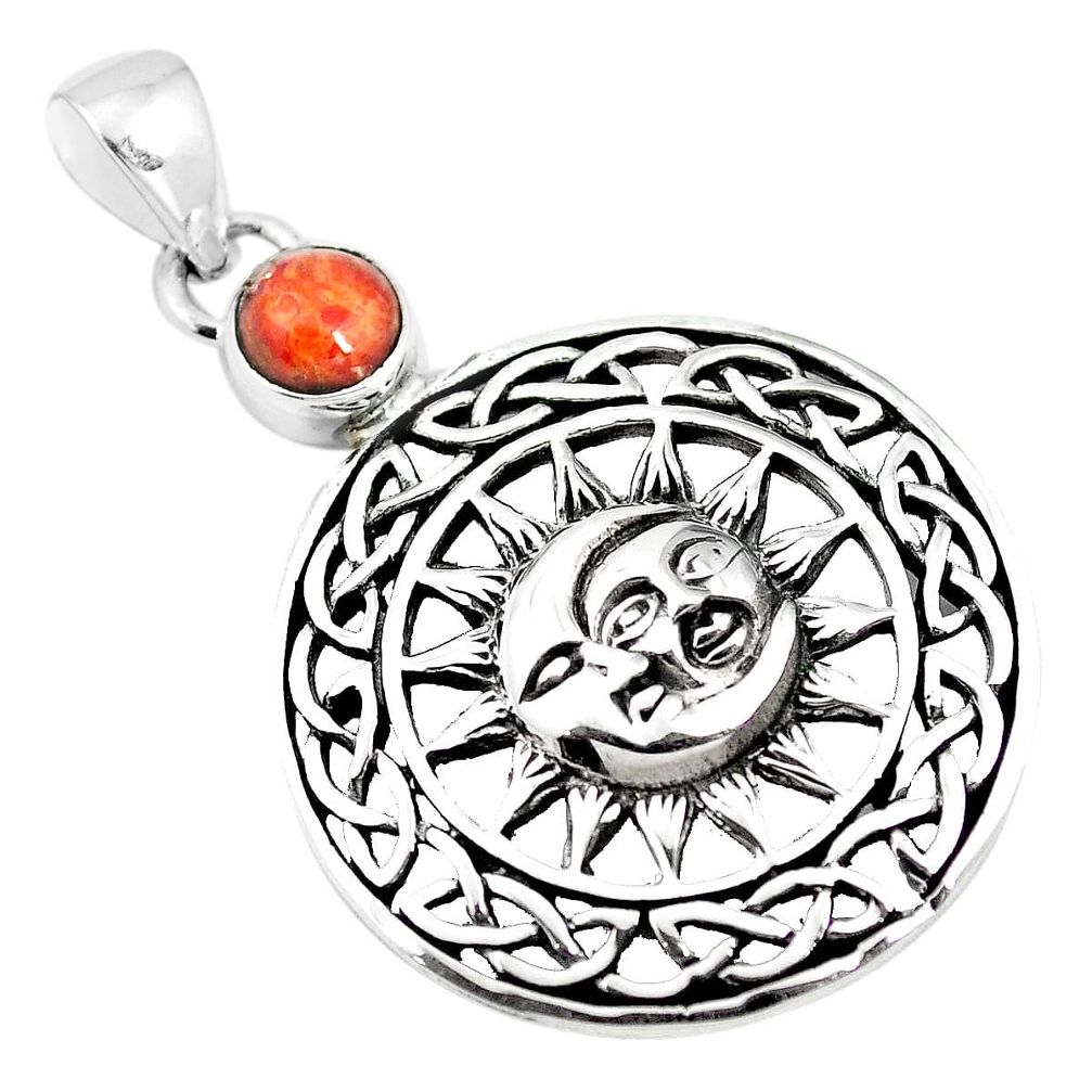 925 silver 1.05cts red copper turquoise round crescent moon star pendant m96675