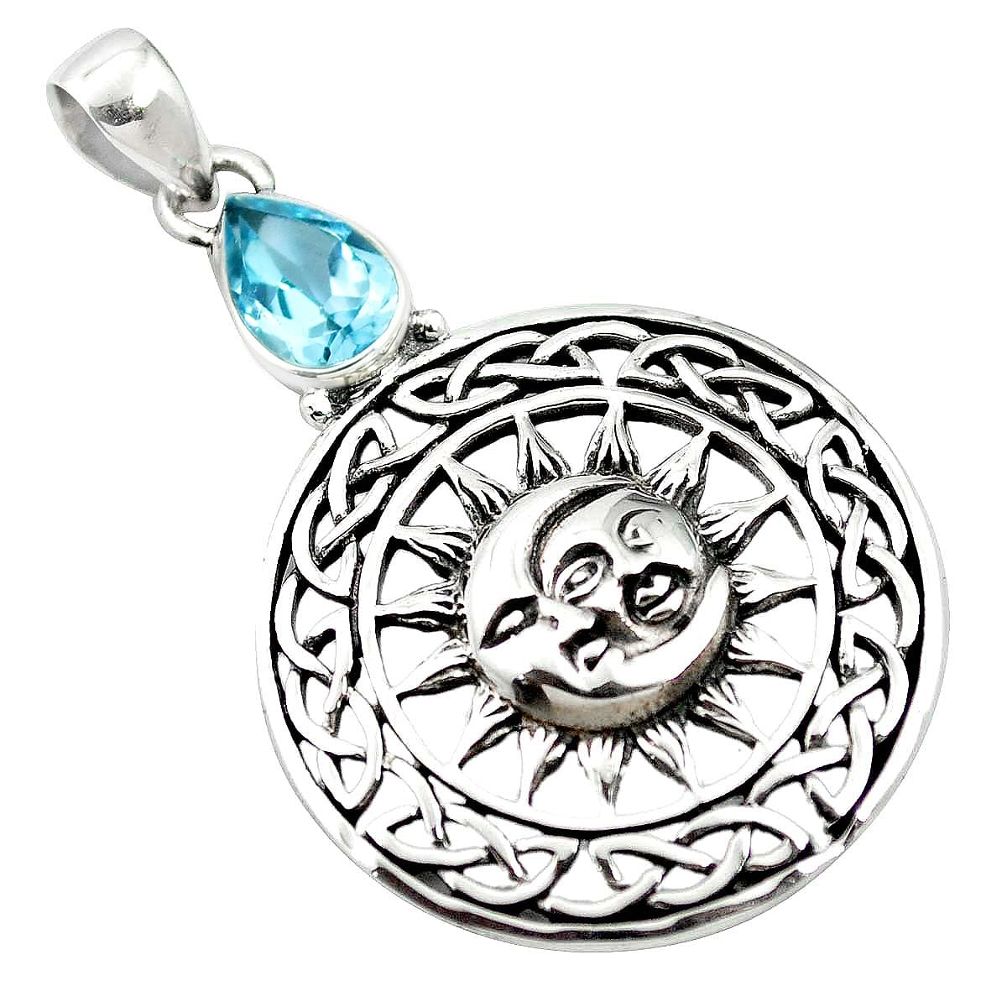 2.54cts natural blue topaz 925 sterling silver crescent moon star pendant m96677