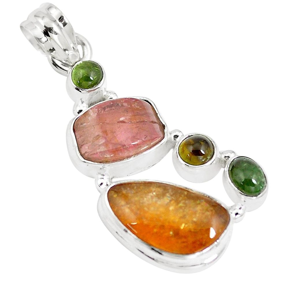 14.84cts natural multi color tourmaline 925 sterling silver pendant m96682