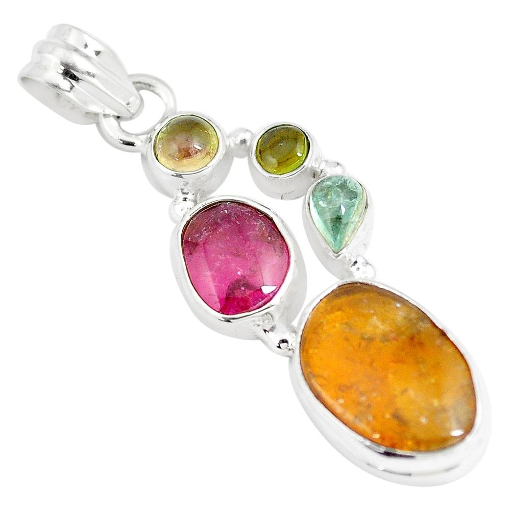 925 sterling silver 14.12cts natural multi color tourmaline fancy pendant m96684