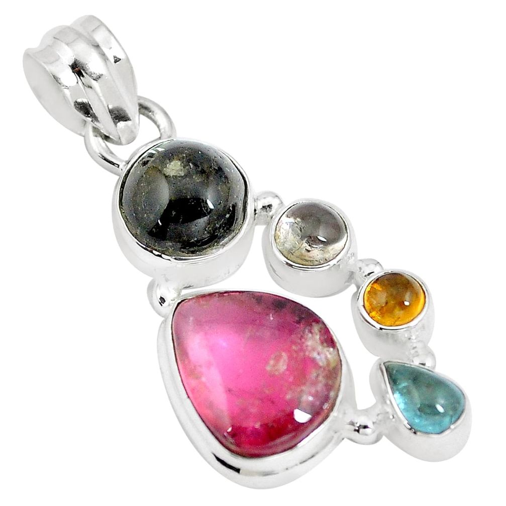 13.26cts natural multi color tourmaline 925 sterling silver pendant m96685