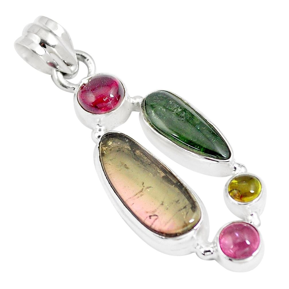 13.71cts natural multi color tourmaline 925 sterling silver pendant m96687