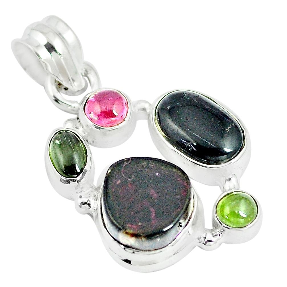 11.27cts natural multi color tourmaline 925 sterling silver pendant m96694