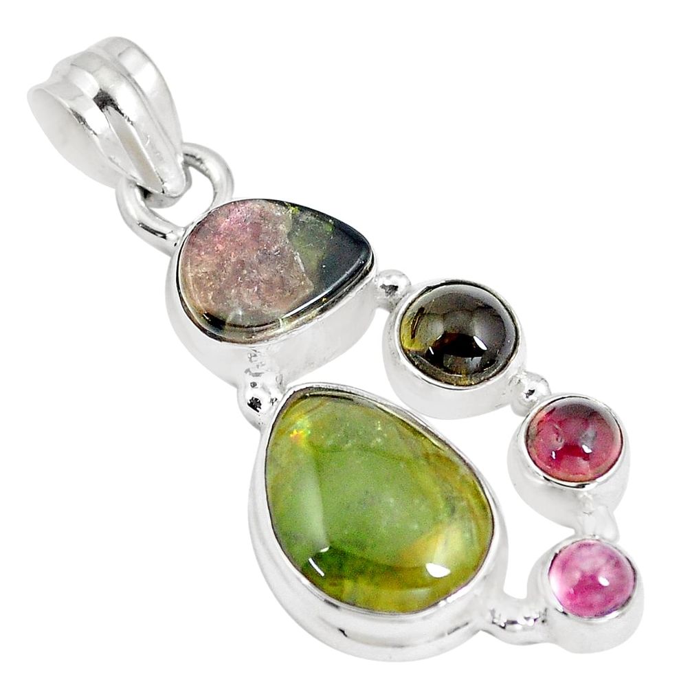 12.33cts natural multi color tourmaline 925 sterling silver pendant m96696