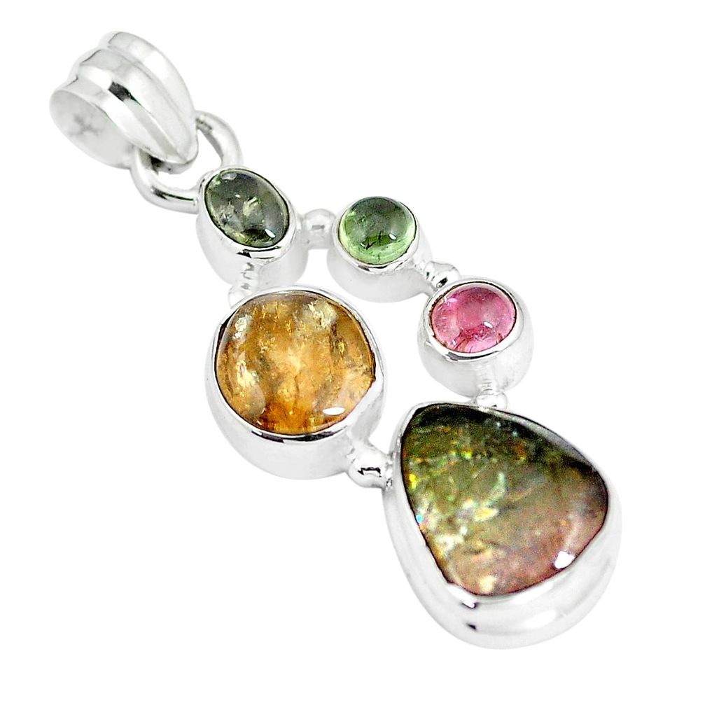 11.19cts natural multi color tourmaline 925 sterling silver pendant m96698