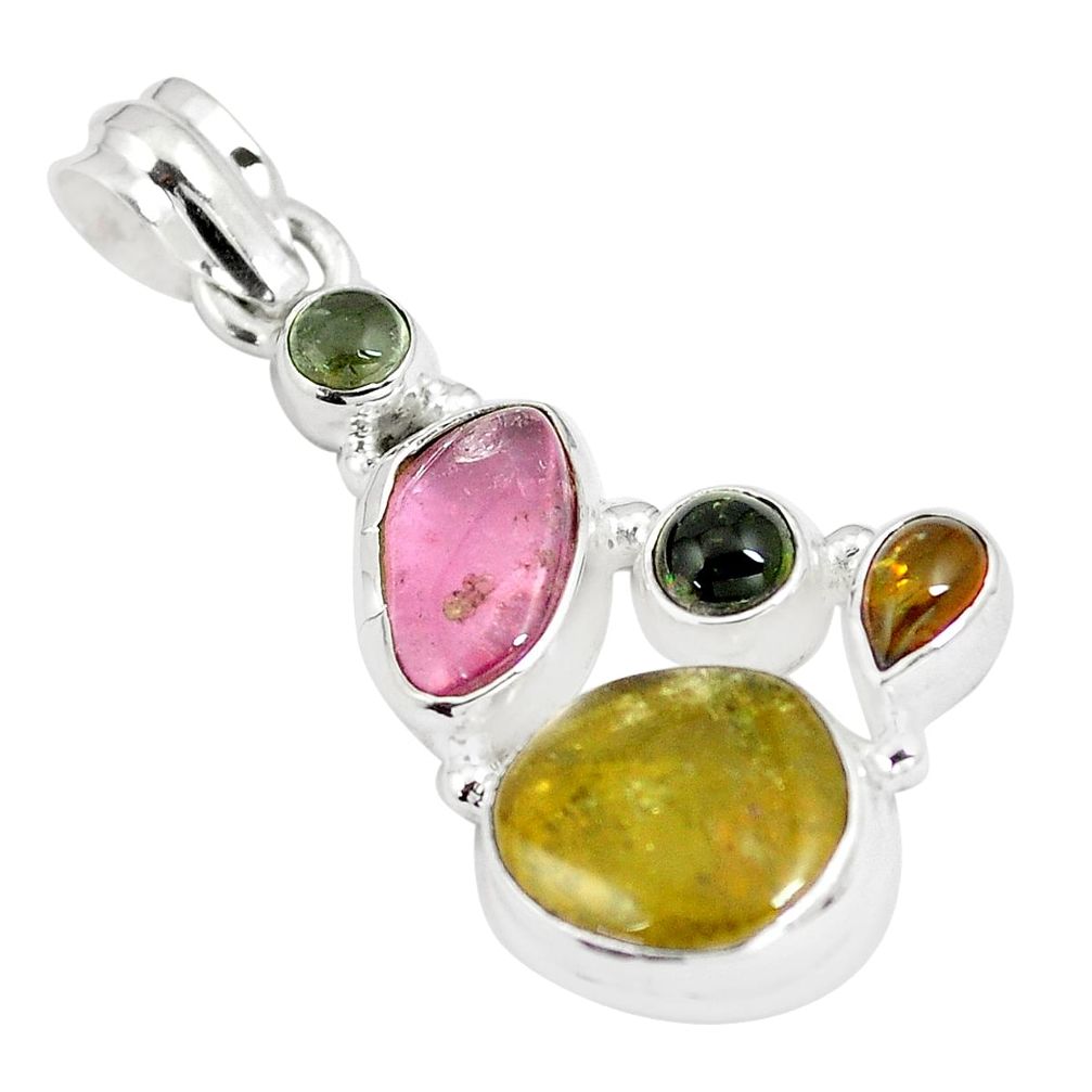 11.44cts natural multi color tourmaline 925 sterling silver pendant m96699