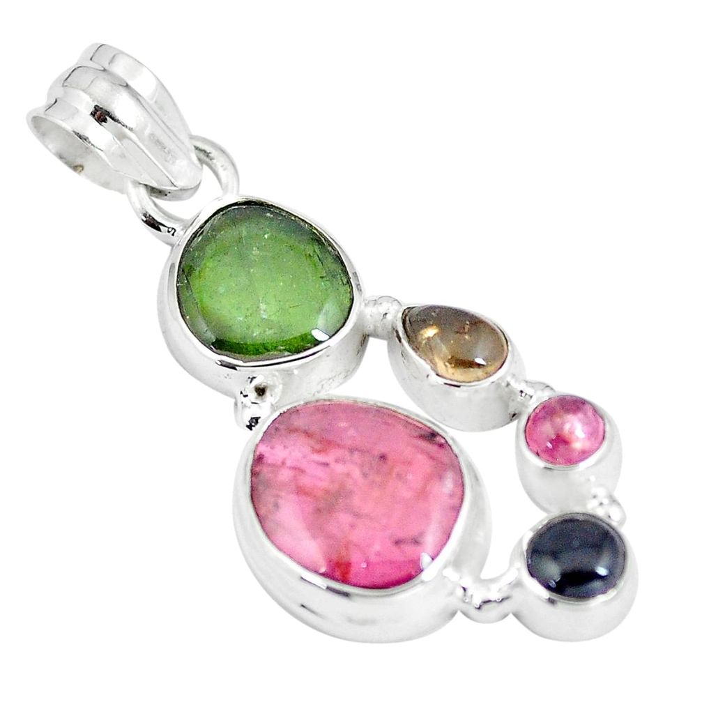 925 sterling silver 11.15cts natural multi color tourmaline fancy pendant m96700