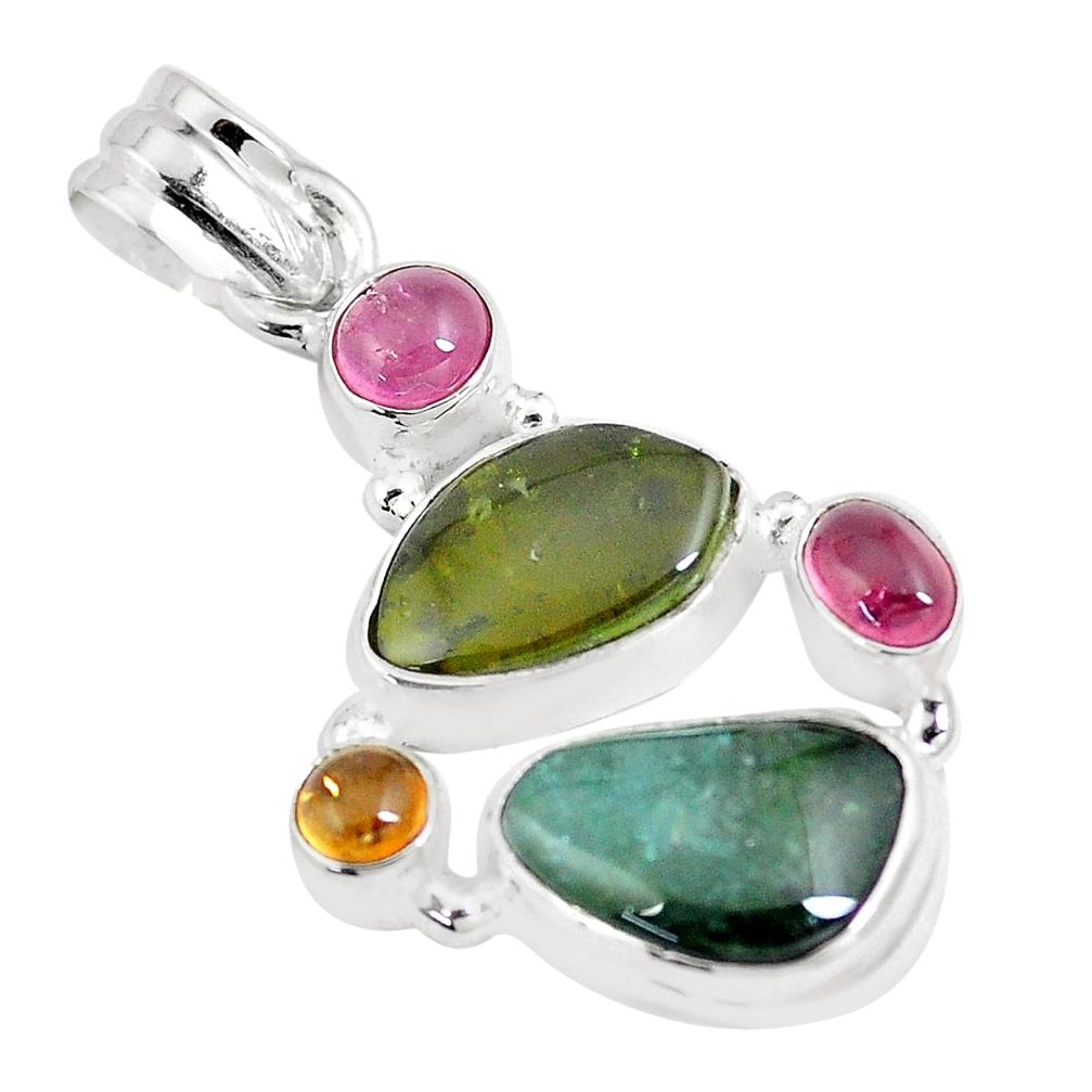 12.07cts natural multi color tourmaline 925 sterling silver pendant m96706
