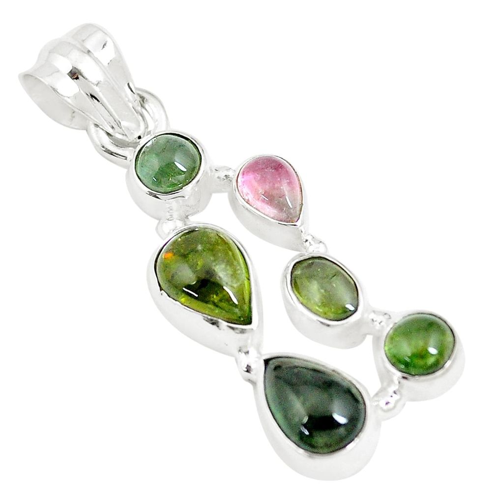 6.70cts natural multi color tourmaline 925 sterling silver pendant m96707